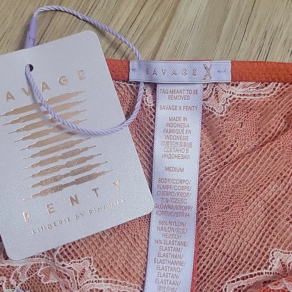 Savage X Fenty Dolled Up Sleep Cami Spiced Orange with Lace Cheeky - Picture 10 of 15